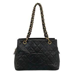 CHANEL Matelasse Black Calfskin Shoulder Bag Gold hardware